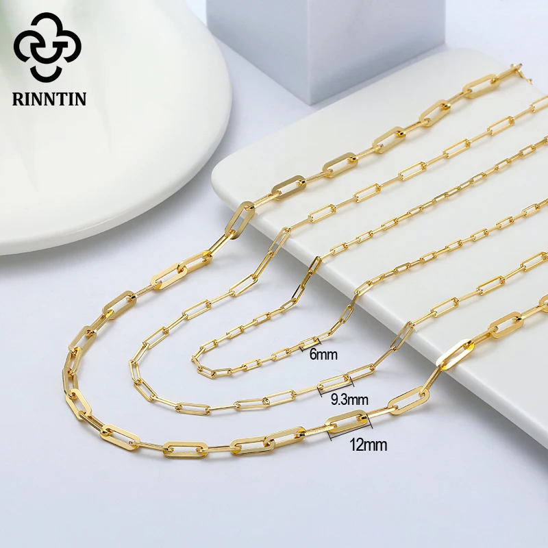 Rinntin 925 Sterling Zilveren Paperclip Hals Ketting Mode 14K Gouden Schakel Kettingen Voor Vrouwen Zilver Sierlijke Sieraden Sc39