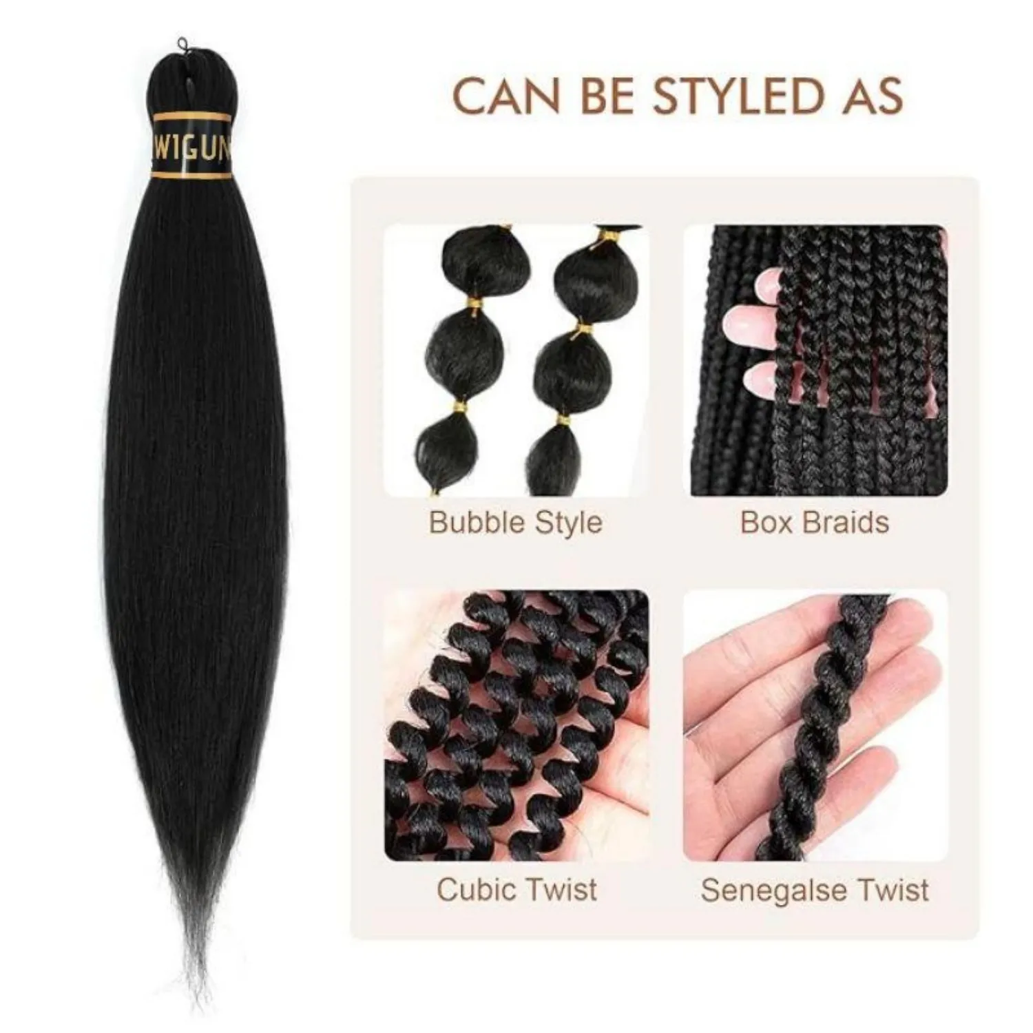 Extensiones de cabello sintético con textura Yaki, 26 pulgadas, preestirado, ajuste de agua caliente, para caja y trenzas de ganchillo