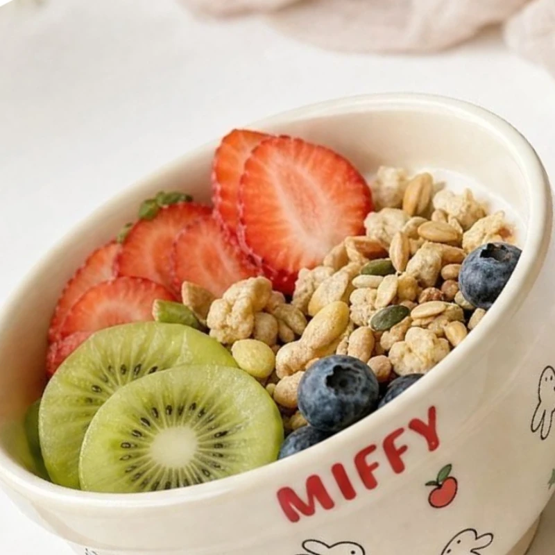 Cartoon Kawaii New 380ml Ceramic Bowl Cute Tableware Smooth Glaze Microwaveable Easy To Clean Material Safety Good Looks Miffy