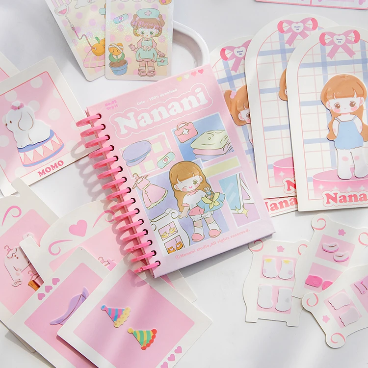 Nanani dress up sticker book girl change clothes paste painting hand account stickers diy princess styling stationery set