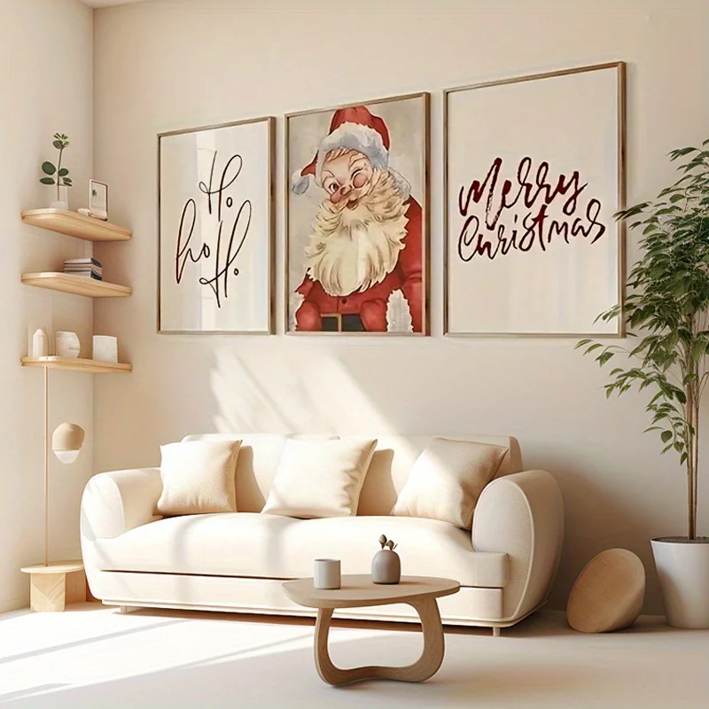 3 conjuntos de pinturas de natal vintage-motivo de pai natal adequado para decoração de fazenda sala de estar quarto arte de parede emoldurada