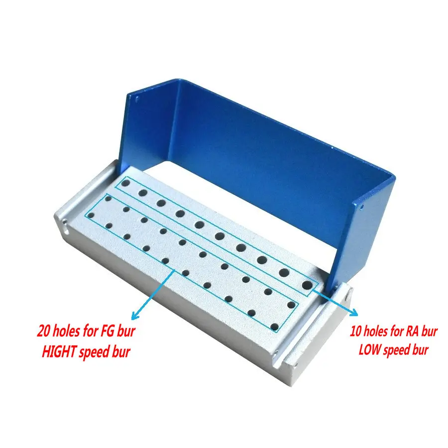 Dental Instrument Burs Holder 30 Holes High Low Speed Bur Holder Box Case Dentist Material Metal Tool