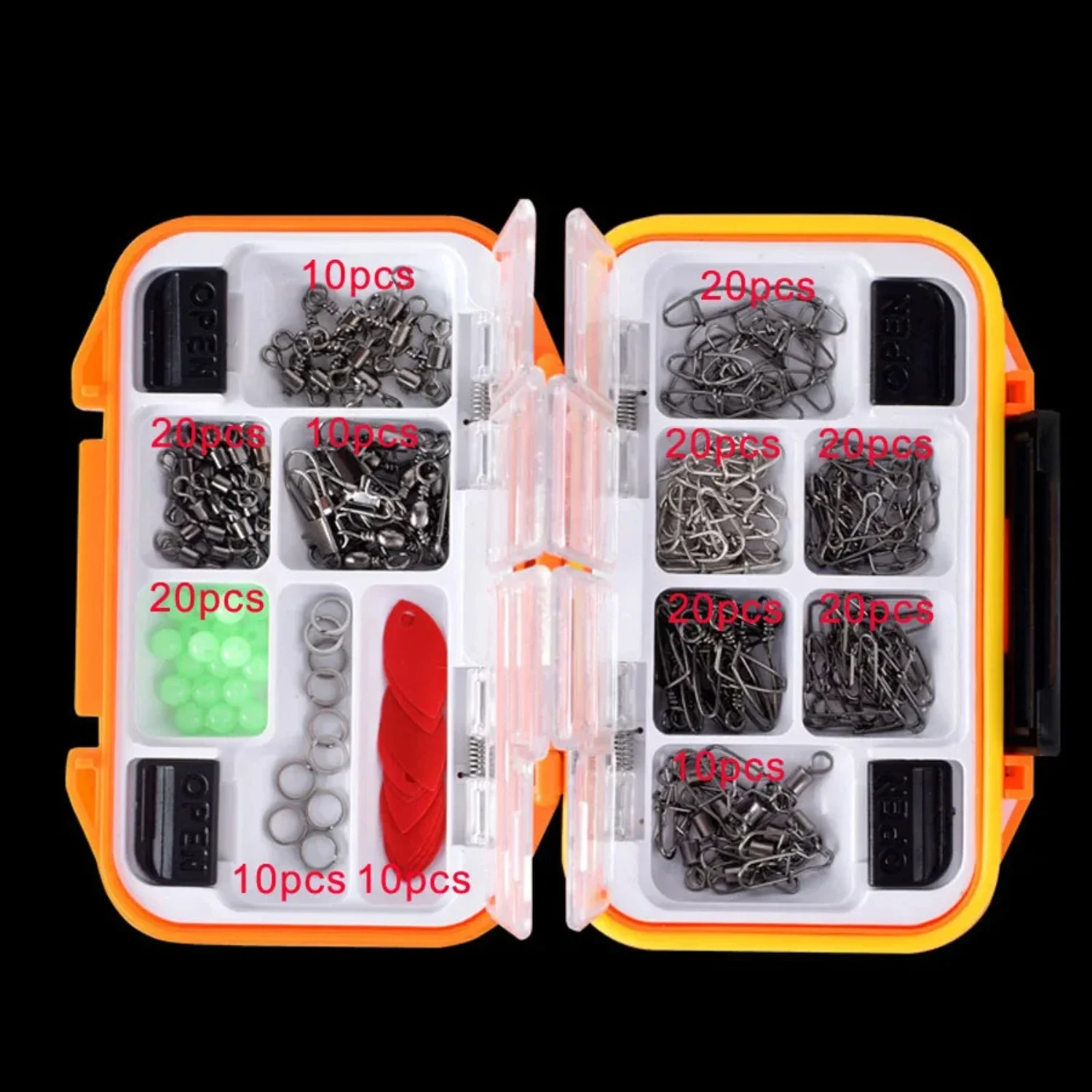 191pcs/box Fishing Accessories Kit Including Fishing Swivels Snaps Sinker Slides Luminous Beads with 12 Compartments Tackle Box