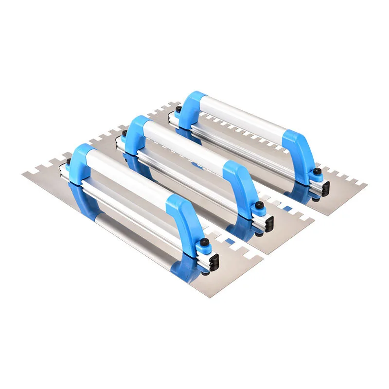 ジャンボスクエアノッチトロウェル-19インチ-ステンレス鋼-アルミ合金ハンドル付き-大型タイル用