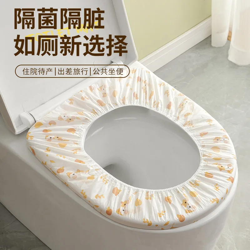 Disposable toilet seat cover, individually packaged, non-woven fabric printed, double-layer waterproof, for travel and home use,