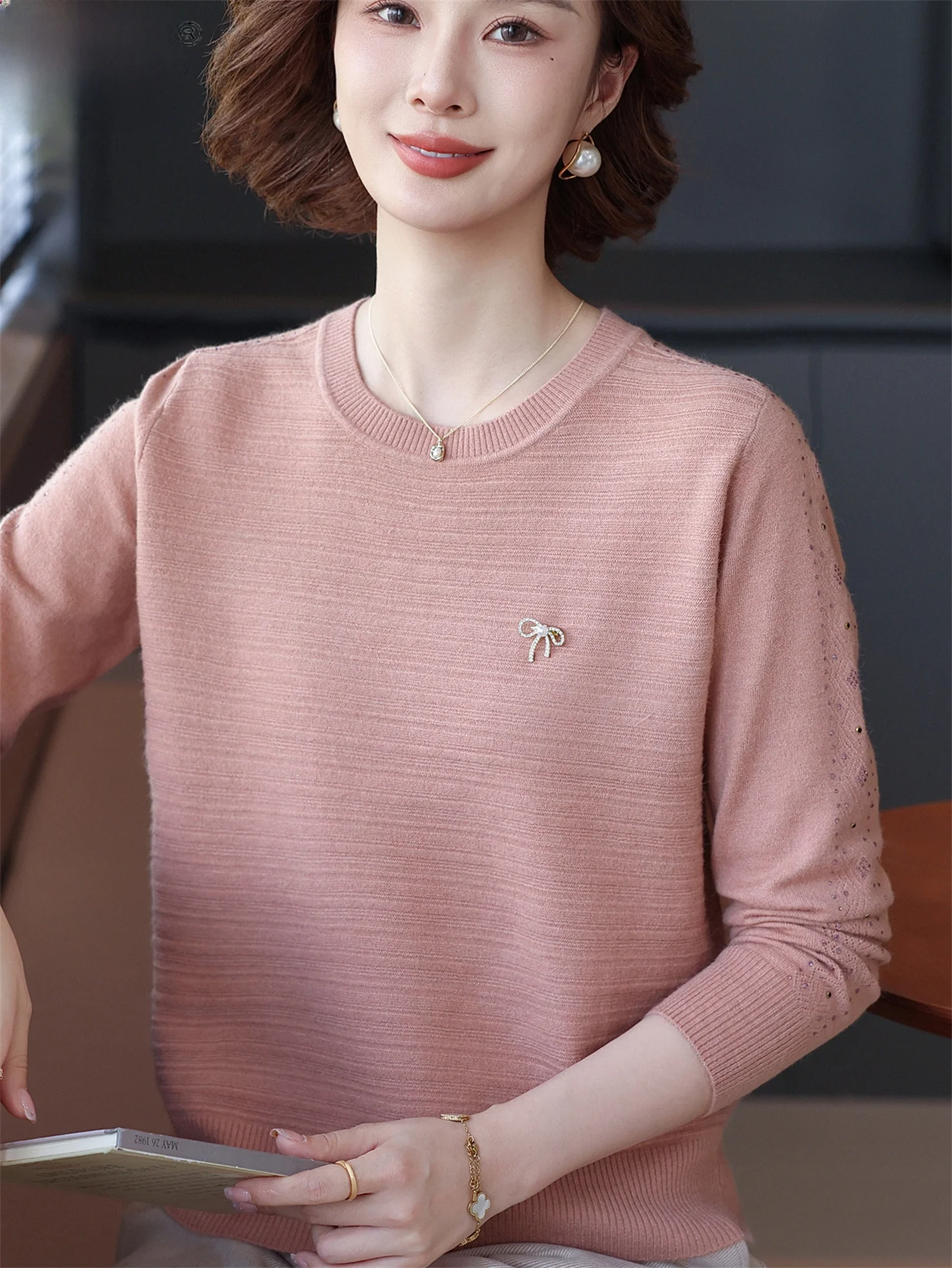 

Невобычный тонкий вязаный топ, свободный круглый Ne Base irt для женщин, осенний новый Sle, повседневный облегающий топ, очищаемый