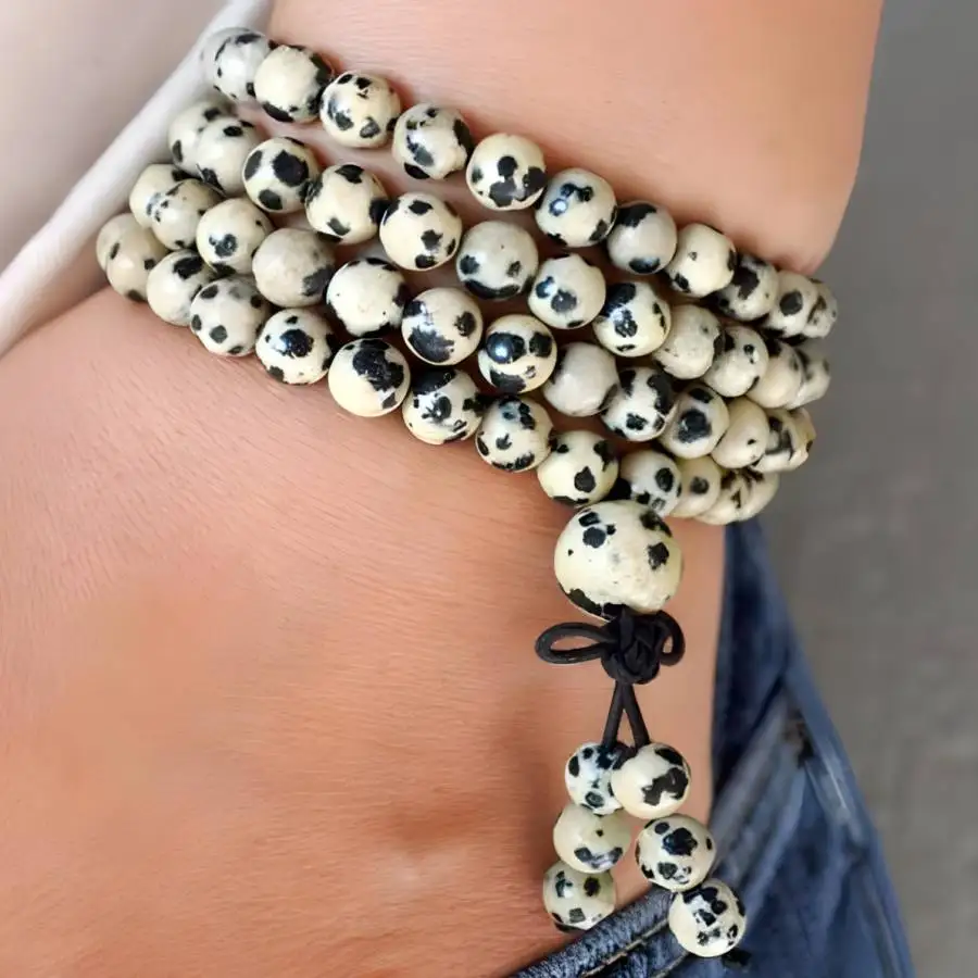 

6mm Natural Spot Jasper 108 Beads Tassel Necklace Stone Men's Bodhi elastic Prayer zazen Buddha Women Nirvana Jewelry tassel