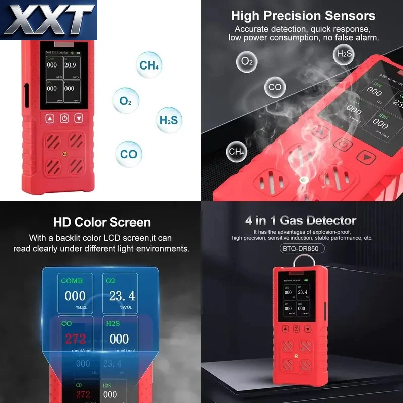 XXT Industrial Portable 4 in 1 Explosion-proof Measuring Device, O2 CO H2S COMB, Suitable for Confined Space Operation
