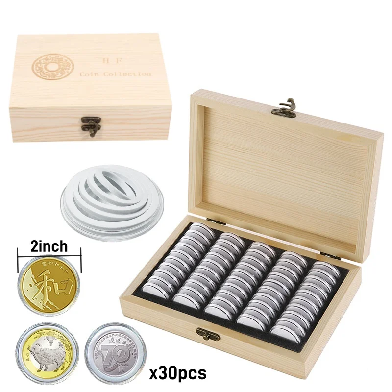 

Ящик для хранения монет с регулировочной накладкой, 30 шт., регулируемый деревянный памятный чехол для сбора монет, держатель для капсул
