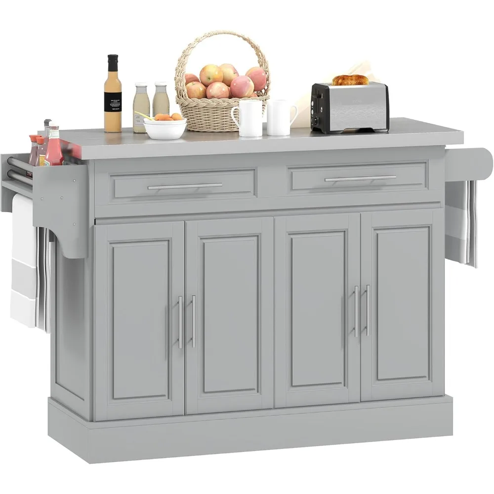 

"Portable Kitchen Cart with Stainless Steel Work Surface and Adjustable Shelves"
