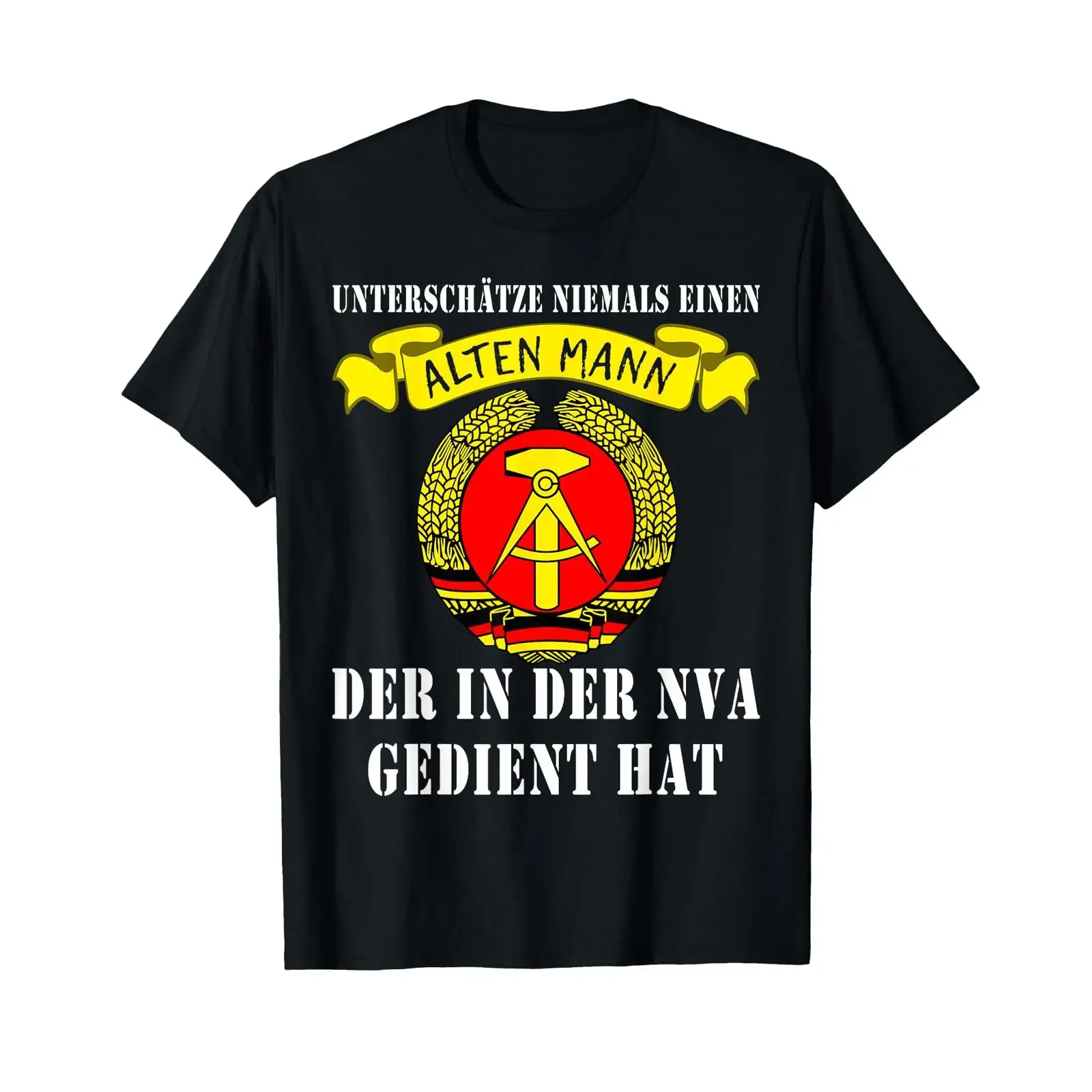 Herren-T-Shirt mit Aufschrift „Underestimates Never an Old Man Who Served in the NVA“, Vintage-Stil, gewaschen, Streetwear, Unisex, grafische Mode, Stretch