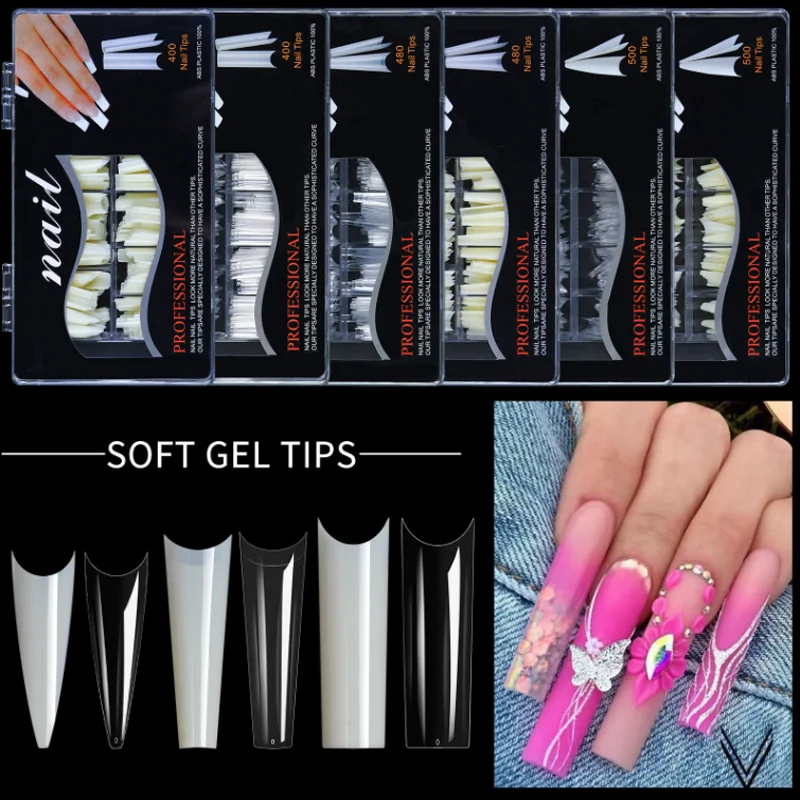 

Professional Soft Gel Nail Tips Detachable Long Coffin False Nails Patch Tips DIY Press On Nails Manicure Decorations