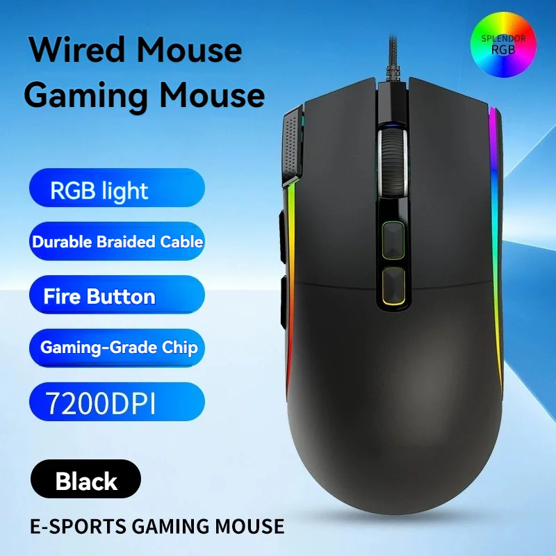 Wired Mouse E-sports Macro Definition RGB Light Dedicated Fire Button Game Office Mouse 6-speed DPI