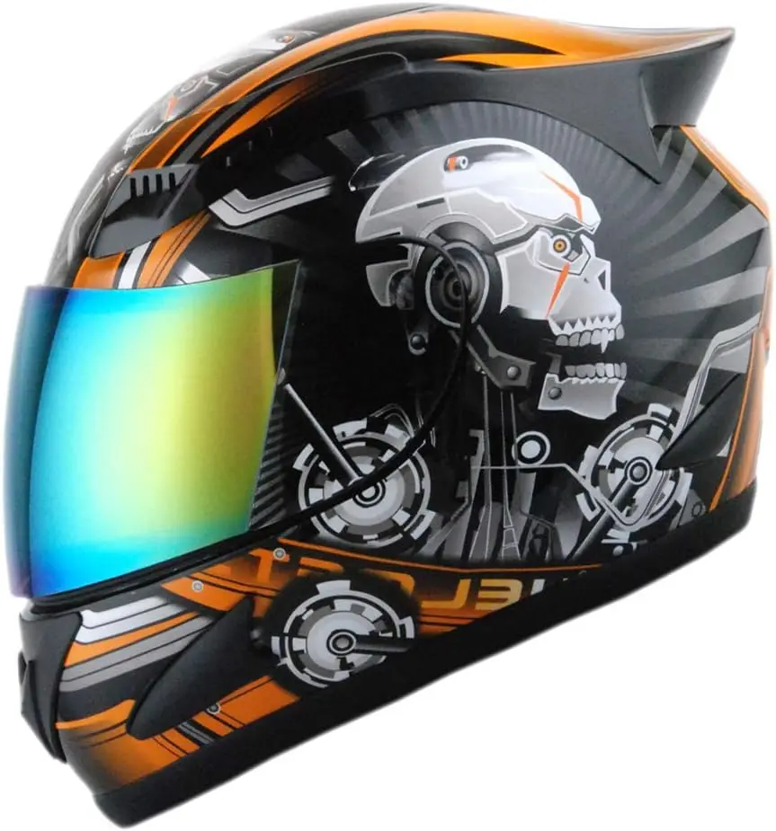 Motorcycle Bike Full Face Helmet Mechanic Skull: HJDJ11