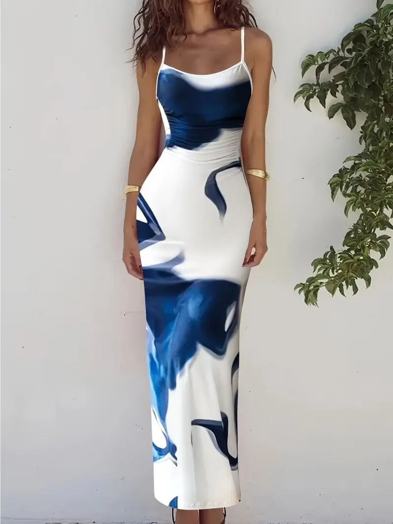 Slim Shoulder Strap Long Dress with Sexy Split Fashionable Holiday Gown for Women Elegant Casual Maxi Dress