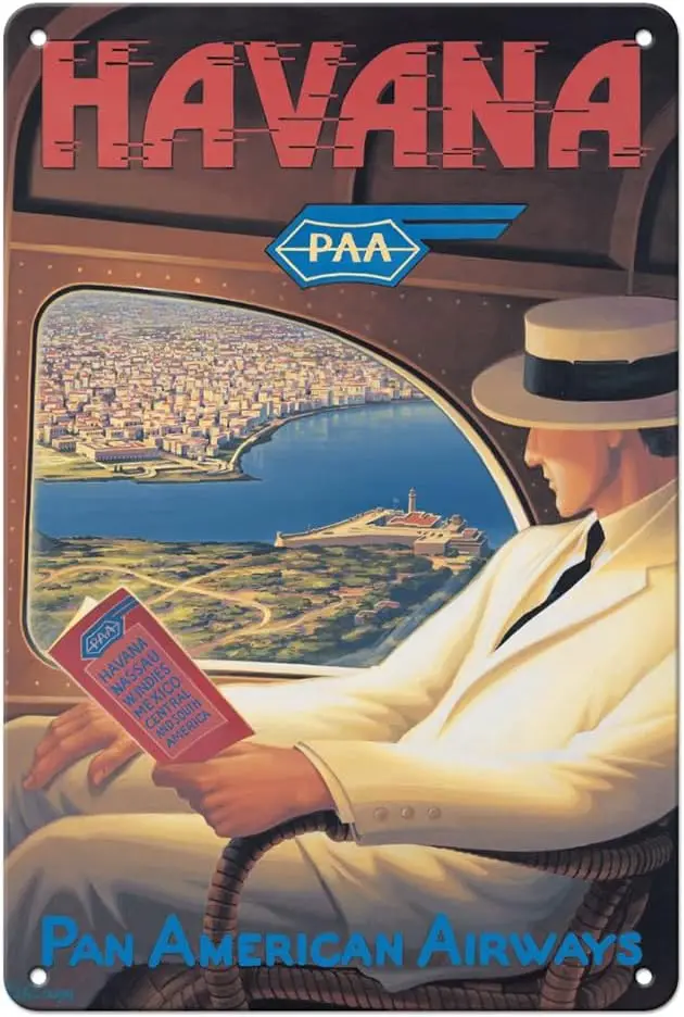 Pacifica Island Art Havana Cuba - Pan American Airways (PAA) - Vintage Airline Travel Poster by Kerne Erickson - 8 x 12 inc sign