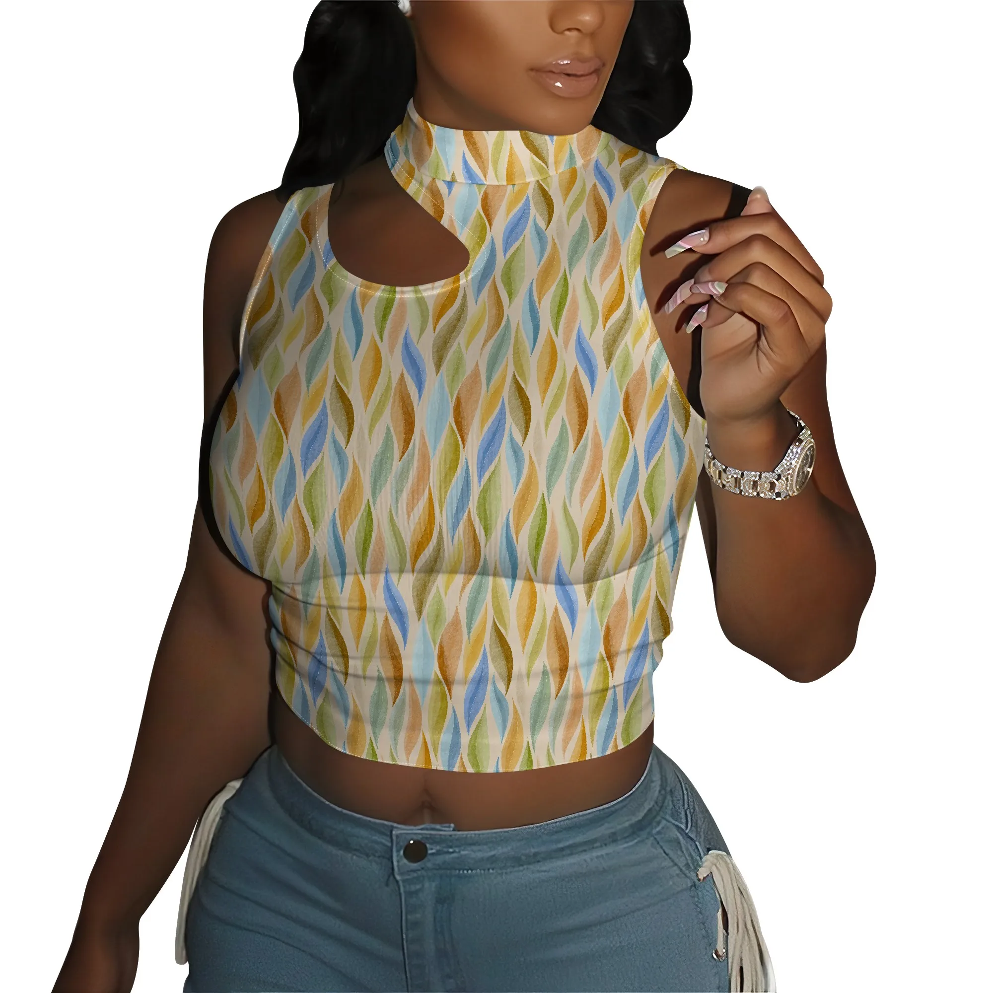

Crop Tops for Women Sexy Cut Out Tops Mock Neck Tank Top