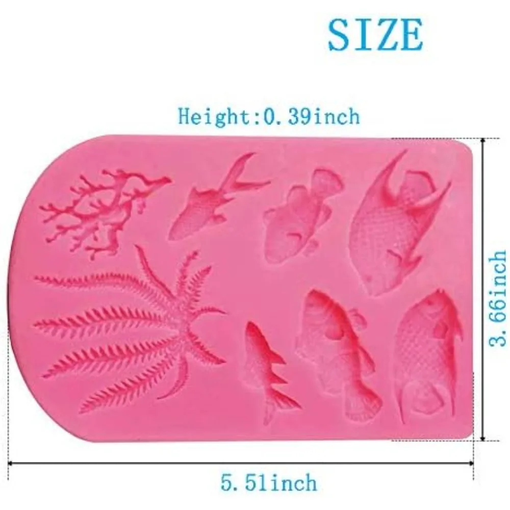 1pcs Marine Theme Fondant Cake Mold, Fish Sea Coral Cupcake Chocolate Mould for Under The Sea Decoration Candy  Clay Sugar Craft