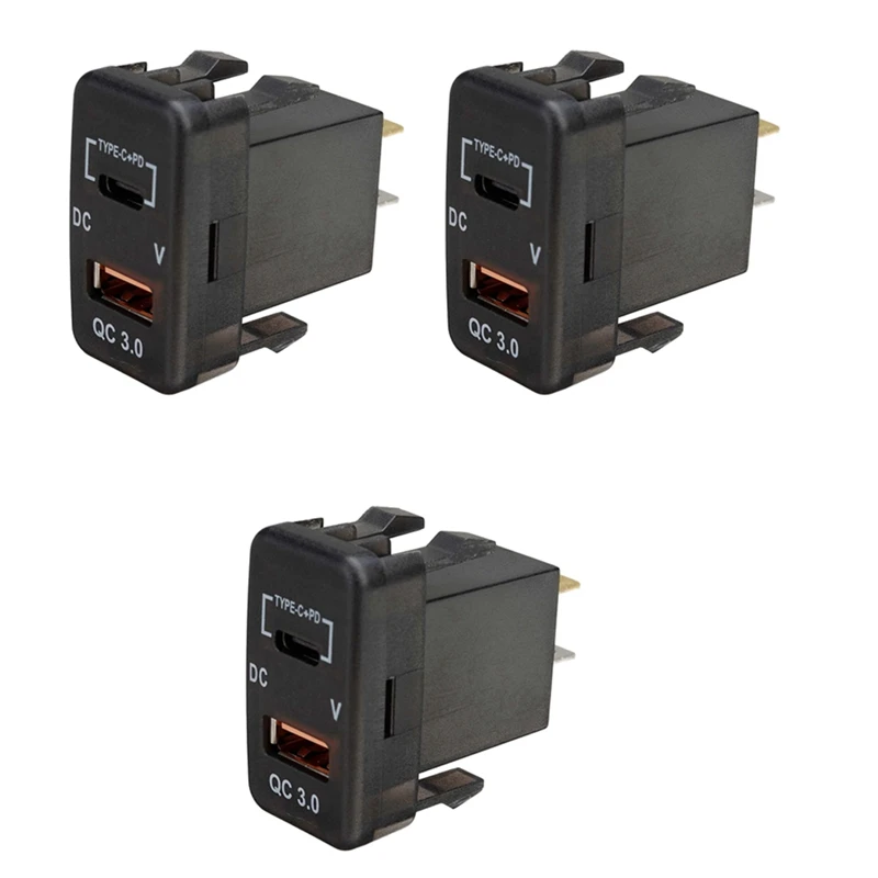 

3X Car Type-C+PD QC3.0 Charger Dual USB Adapter Dashboard Socket Voltmeter For Landcruiser Prado FJ Cruiser Hiace RAV4