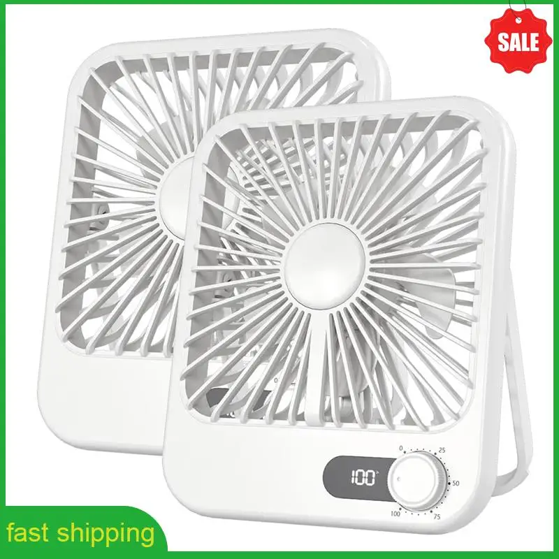 

A010 2 Pack Rechargeable Portable Fan-Adjustable 100 Speed Wind, Mini Silent Battery Powered Personal Desktop Fan