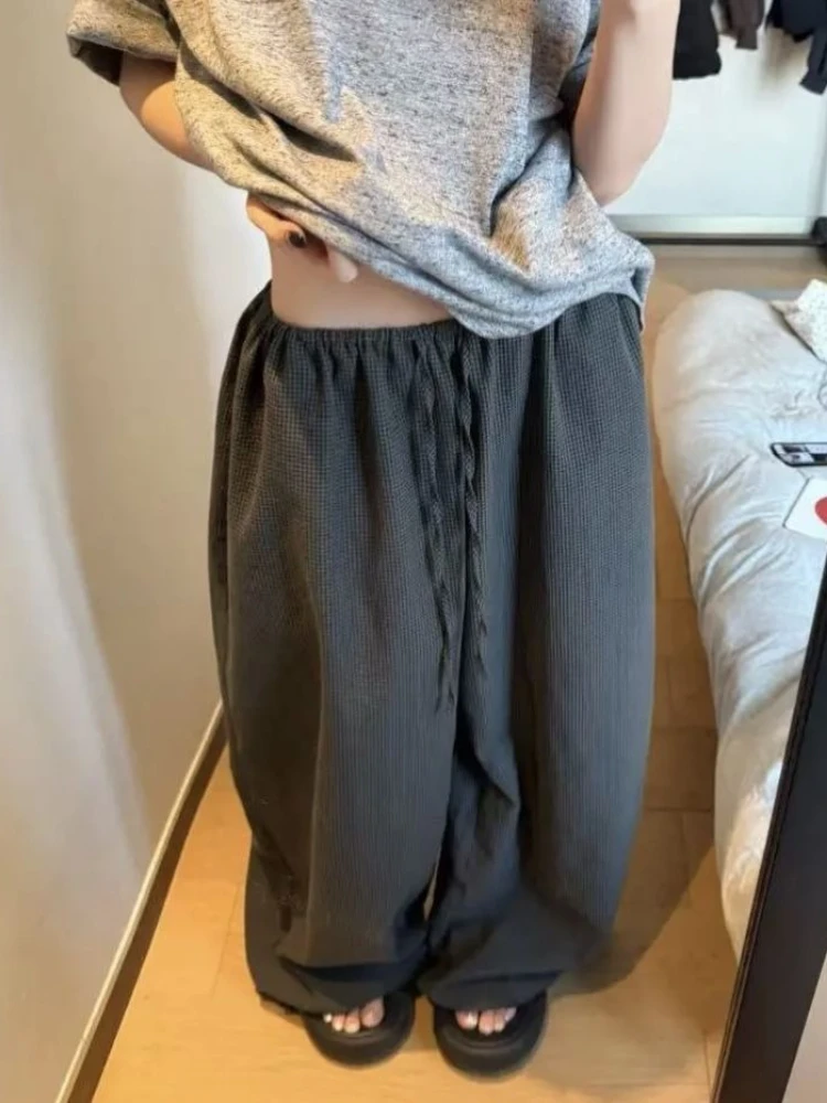 

HOUZHOU Oversized Vintage Plaid Pants Women Baggy Korean Style Harajuku Checked Trousers Casual Retro Wide Leg Lantern Pants