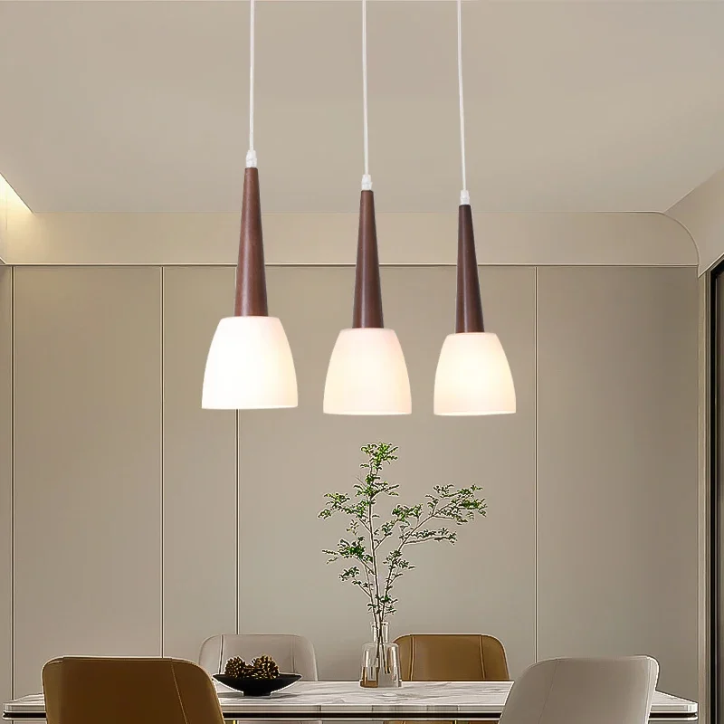 

Nordic Log Color Wooden Glass Chandelier for Dining Table Kitchen Island Bedroom Hanging Lamp Indoor Lighting Hanging Luminaires