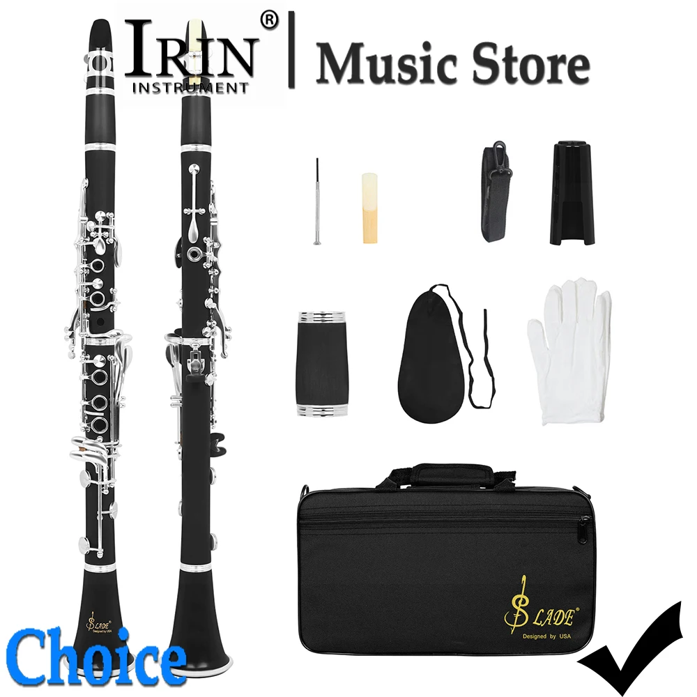 SLADE Bb Clarinet 17 Keys Silver Plated Keys Black ABS with Case Tube Cleaning Cloth Reed Strap Cap Gloves Woodwind Instrumen