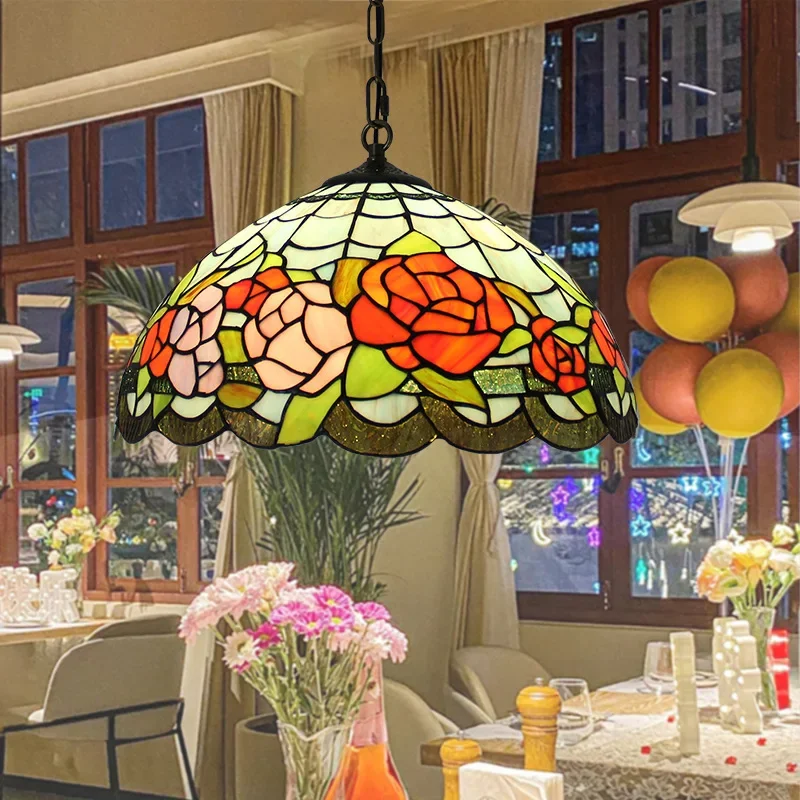 

DORIAN Tiffany Color Glass Pendant Lamp American Retro Living Room restaurant Bedroom Hotel Villa Corridor Cafe Bar Chandelier