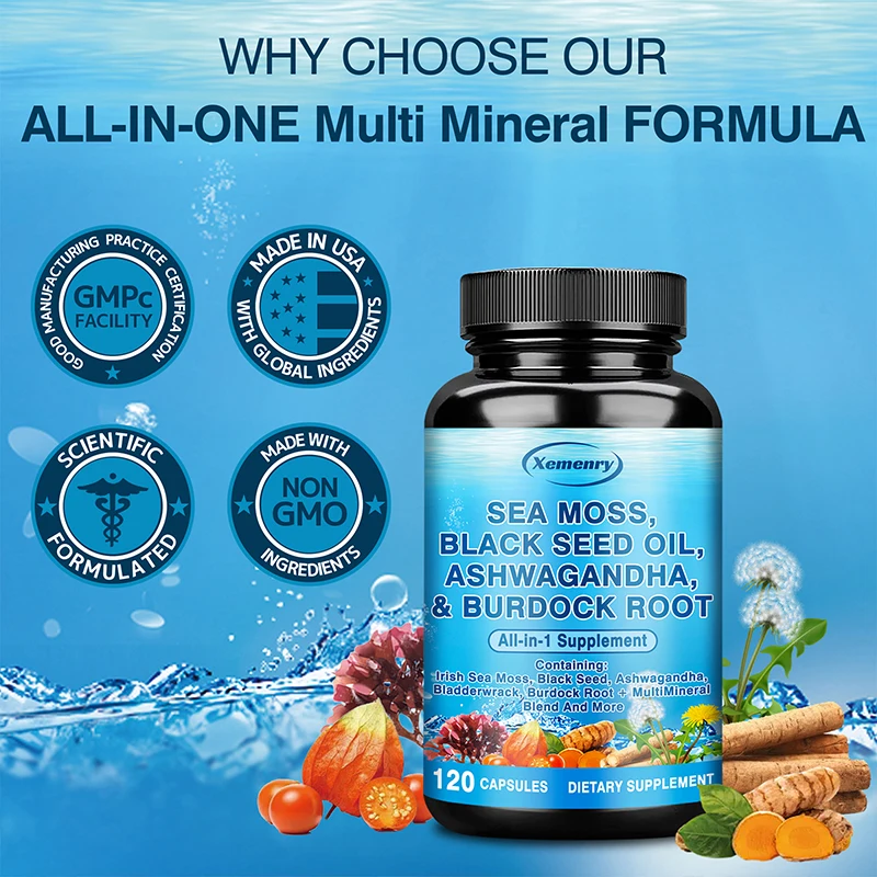 Sea Moss, Black Seed Oil, Ashwagandha & Burdock Root - for Immune System Skin Energy Support