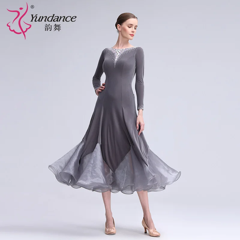 M-24045 Custom new international standard ballroom dance dress high quality grey velvet practice training dance dresses for sale