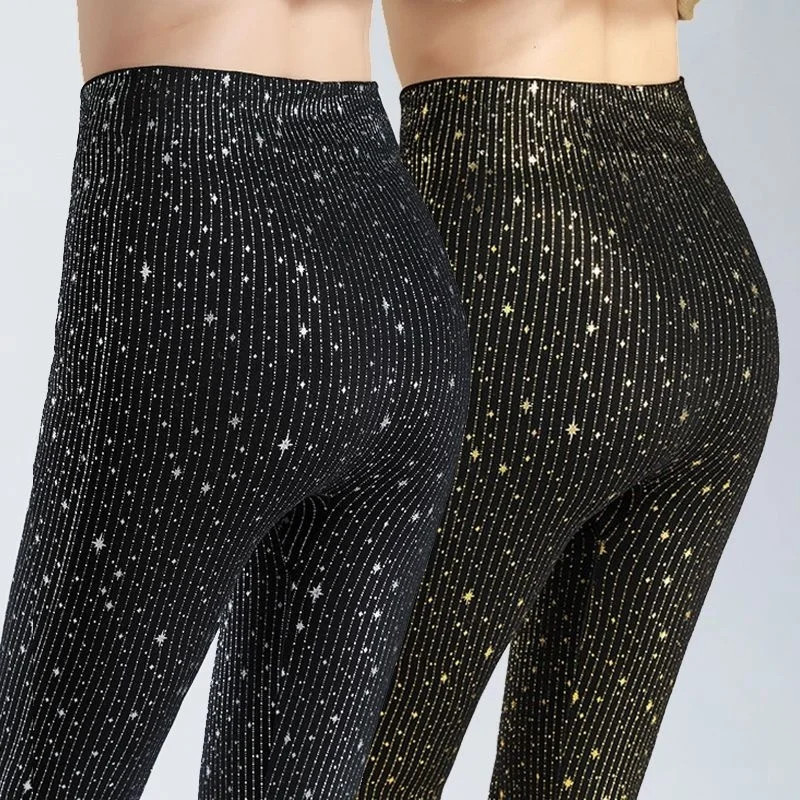 

40-80kg Sequin black high waist elastic glitter leggings Autumn winter thick warm fitness pants pencil trousers