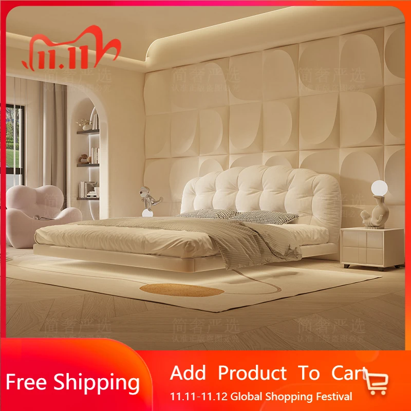 

European Pretty Modern Double Bed King Size Elegant White Comferter Bed Headboards Loft Luxury Entertainment Trendy Furniture