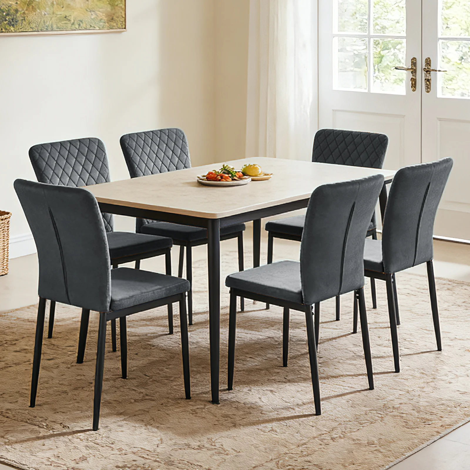 JaHECOME Samt Esszimmerstühle mit hoher Rückenlehne und verchromtem Metallgestell Moderne Gitter-Design Stühle für Wohnzimmer, Esszimmer, Konferenzraum & Klassenzimmer