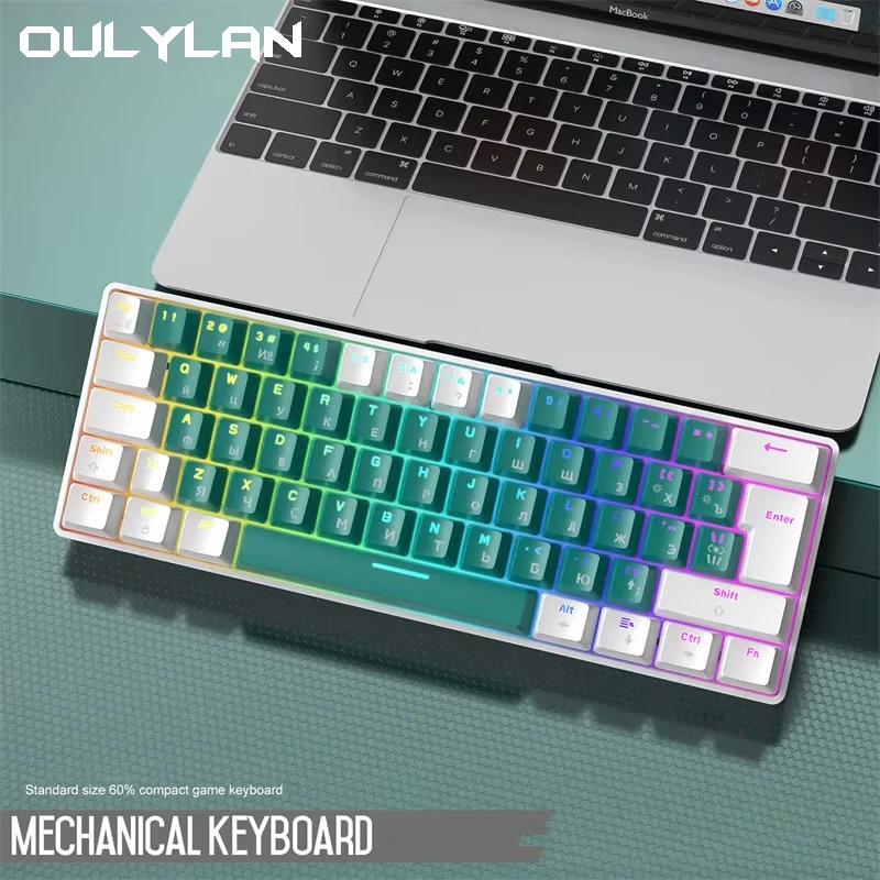 Russian laptop Mac Mechanical keyboard T60 Russian Mechanical keyboard Light up gaming keyboard Type-C wired 62 keys