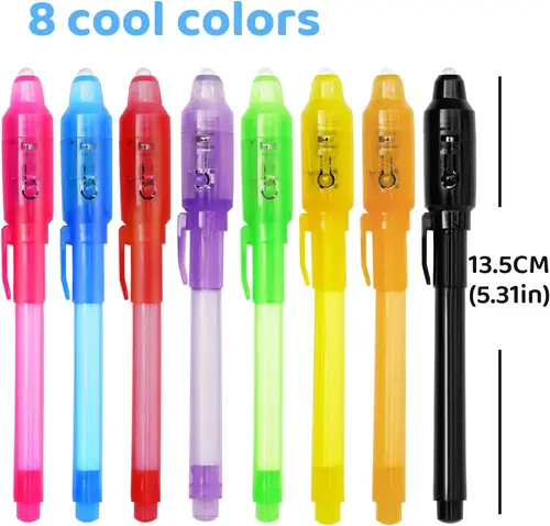 Imagen 2 del producto Bolígrafos de Tinta Invisible con Luz UV, 8 Colores Brillantes, para Escribir Mensajes Secretos, Recuerdos para Fiestas de Detectives, Cumpleaños, Navidad