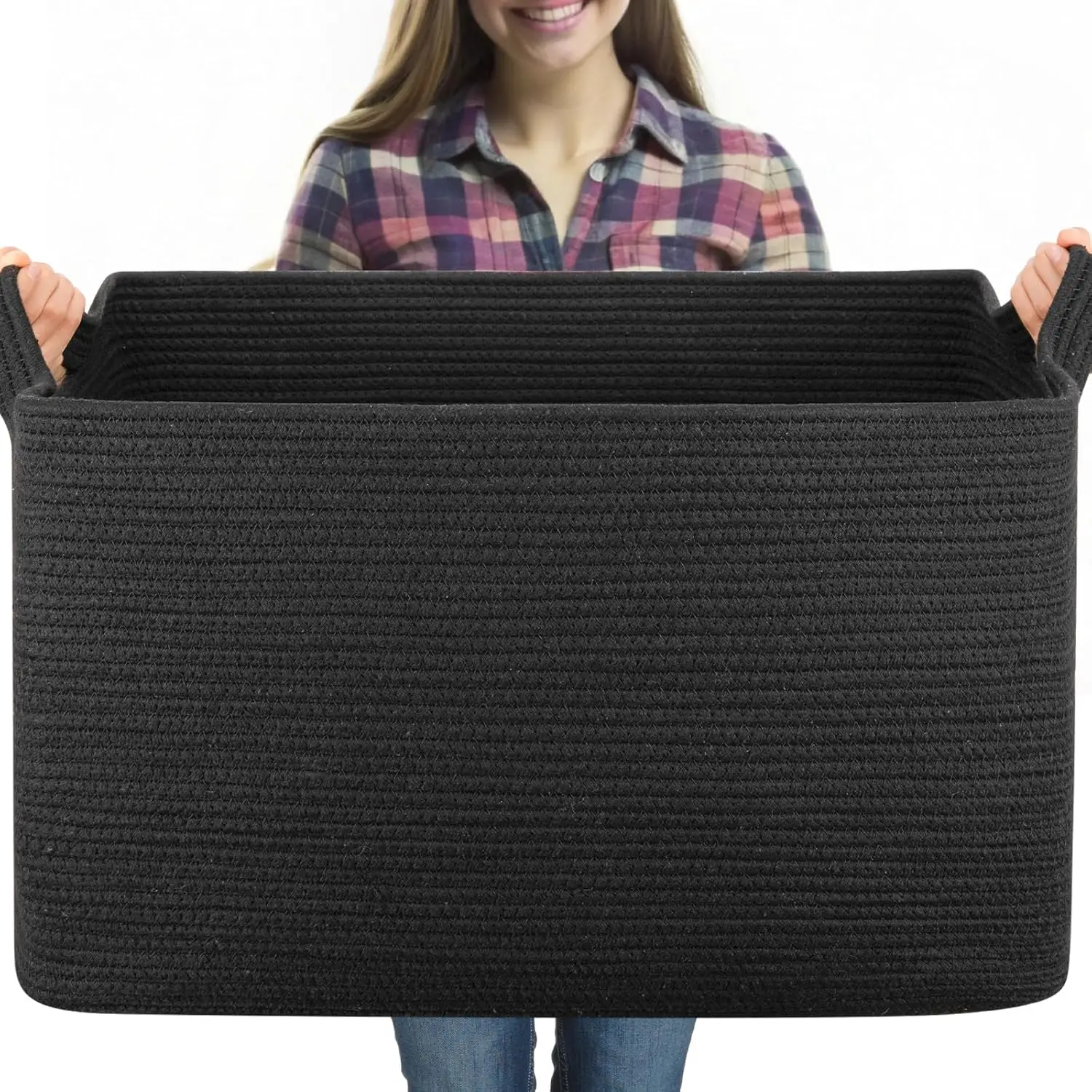 

Большая плетеная корзина для хранения 95 л, 24x17x14 дюймов, для одеял, игрушек, полотенец, черная