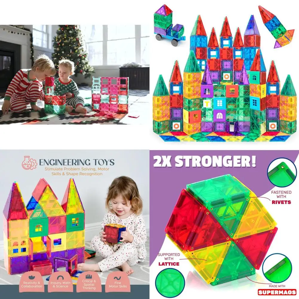 ชุดตัวต่อแม่เหล็ก 150 ชิ้นสำหรับเด็ก: แม่เหล็ก 3 มิติ, ความคิดสร้างสรรค์, การเรียนรู้ STEM พร้อมรถ 1 คัน