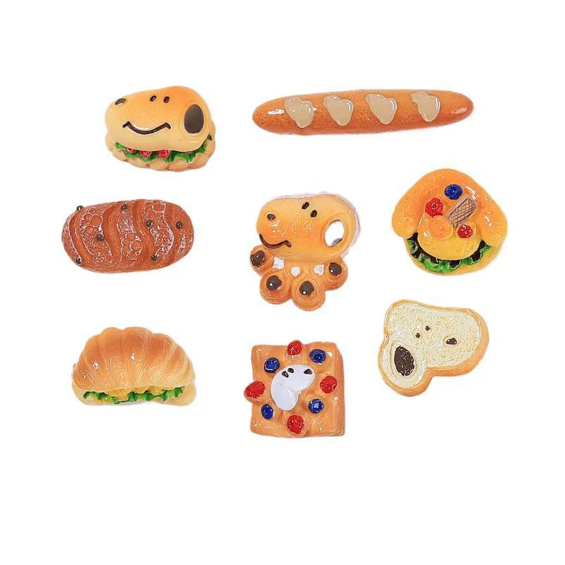 10Pcs Cartoon Dog Bread Cake Hamburger Flatback Resin Cabochon Scrapbooking For Phone Decoration Mini Food Dolls Accessories