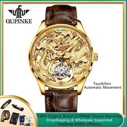 OUPINKE Tourbillon Automatic Mechanical Watches Top Luxury Gold Dragon Watch Royal Sapphire Mirror Skeleton Waterproof Man Watch