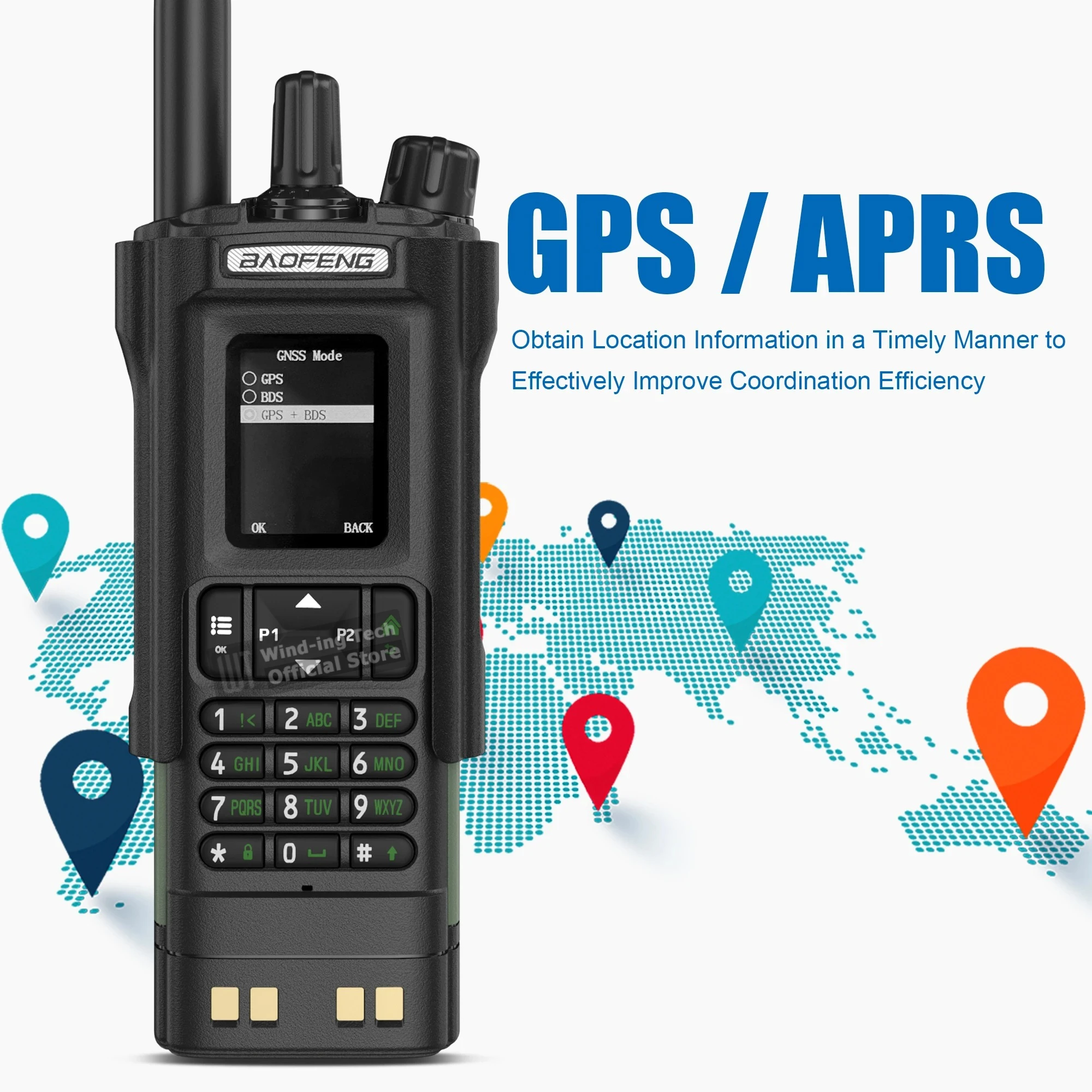Baofeng DM-32 10W Walkie Talkie GPS APRS AES256 Original Belt Clip Hoster Type-C Dual Mode Analog Dual Time Slot 999CH DMR Radio