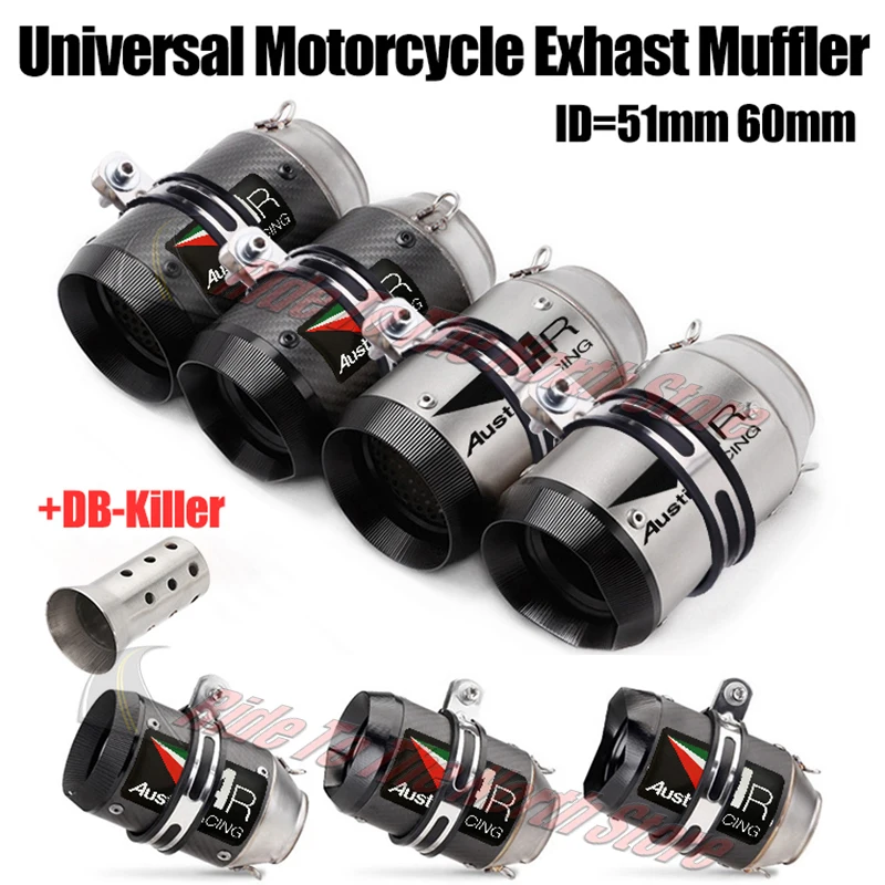 

51mm 60mm Inlet Titanium Alloy Carbon Fiber AR Exhaust Muffler Tail Pipe＆DB-Killer＆Reduce For Moto GP Exhaust Escape Modifie