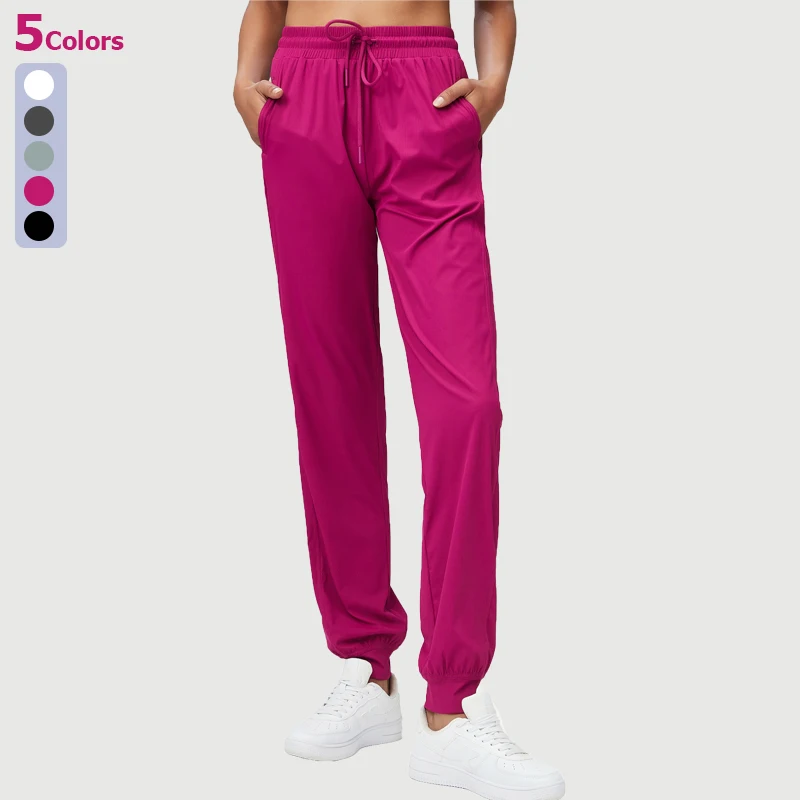 Drawstring Waist Sweatpants Women Solid Color Ribbed Fabric Outdoor Joggers Pants Loose Breathable Running Trousers Sportswear