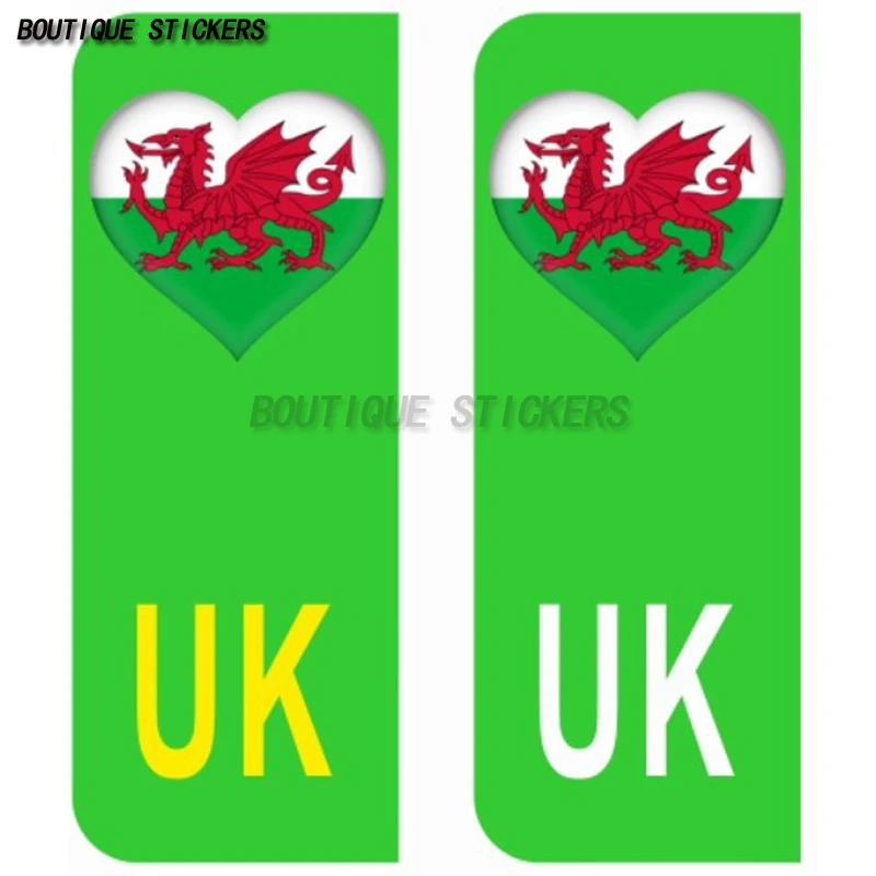 2X Green Registration plate stickers WALES CYMRU WELSH SCOTTISH SCOTLAND UK ENGLAND  PVC license plate sticker