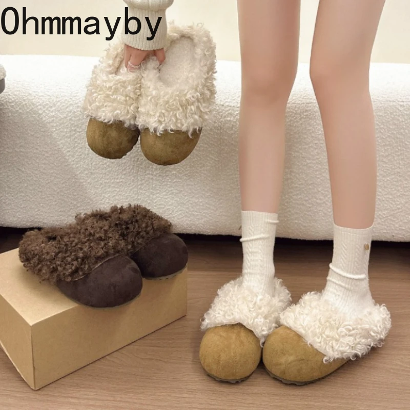 

Новинка 2026, весенние женские шлепанцы из искусственного меха, легкие удобные теплые хлопковые туфли, женские уличные шлепанцы без шнуровки