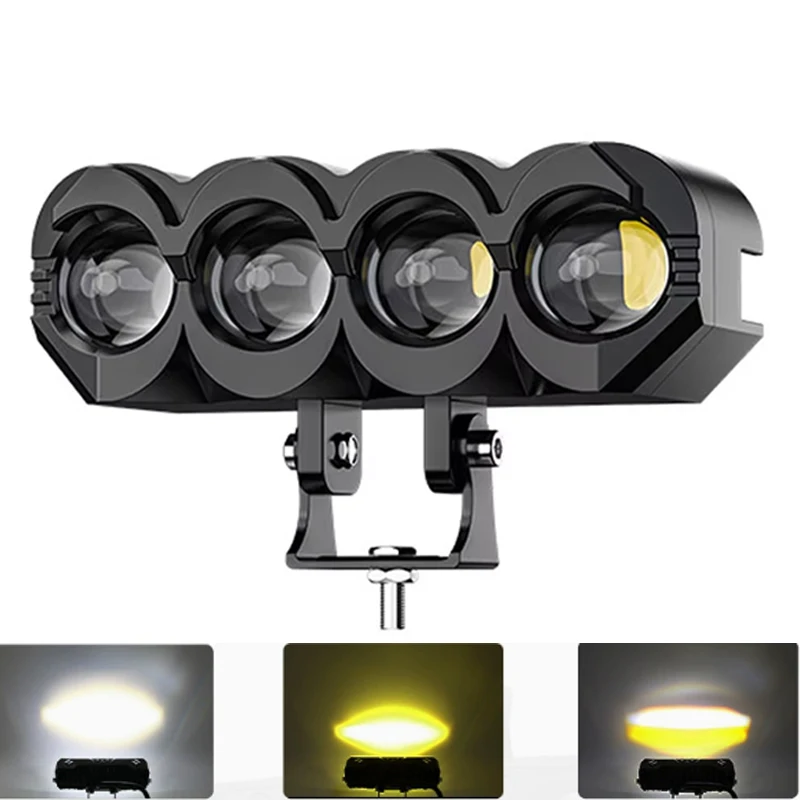 

4 Led Motorcycle LED Spotlight Dual Color Hi/Low Beam Fog Lamps for Car Trucks SUV UTV 12V 24VMini Lens Headlight Driving Light