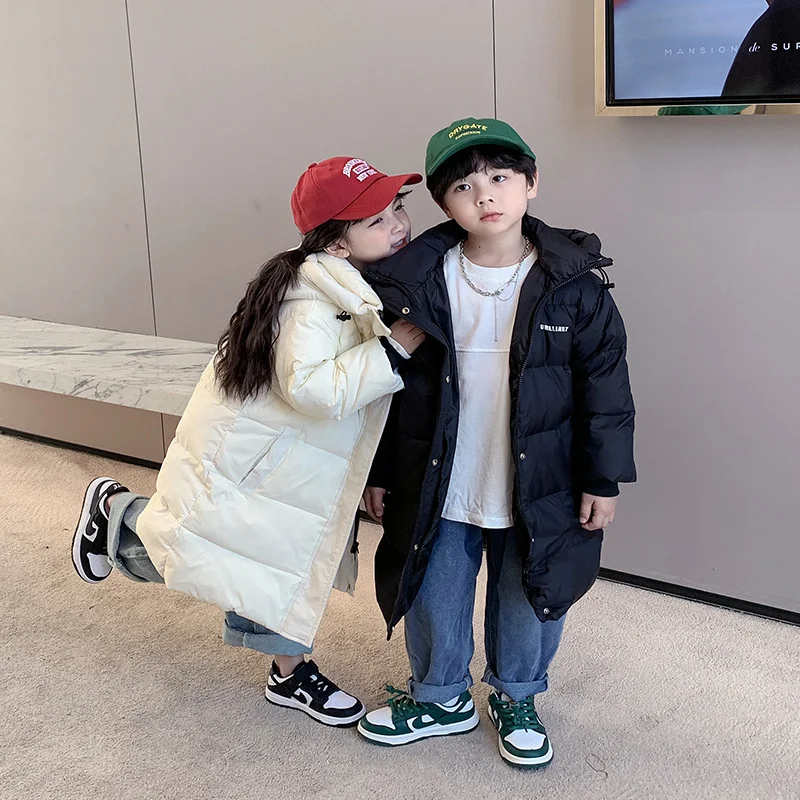 Boys Down Coat Jacket Cotton Outerwear Windbreak 2023 Long Thicken Velvet Winter Warm Christmas Gift Children's Clothing