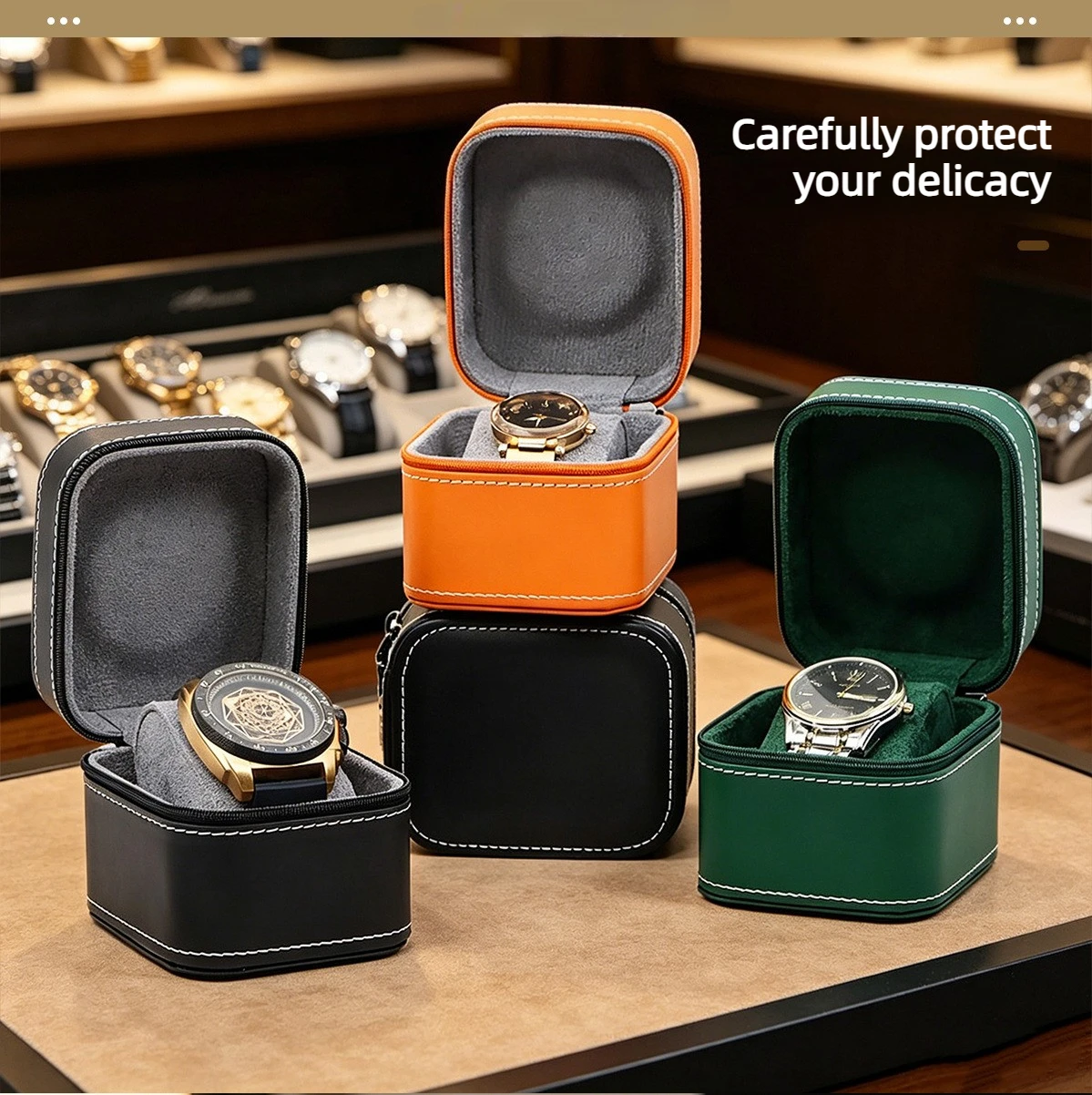 

Single Watch Case PU Leather Watch Travel Case with Removable Cushion Jewelry Storage Case Organizer Portable Square Watch Box
