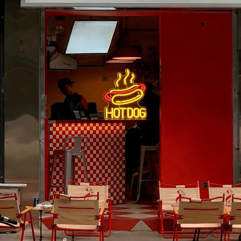 HOT DOG Neon Sign Dimmable LED Neon Light USB Sign for Food Snack Bar Fast Food Restaurant Kitchen Diner Bistro Cafe Wall Decor