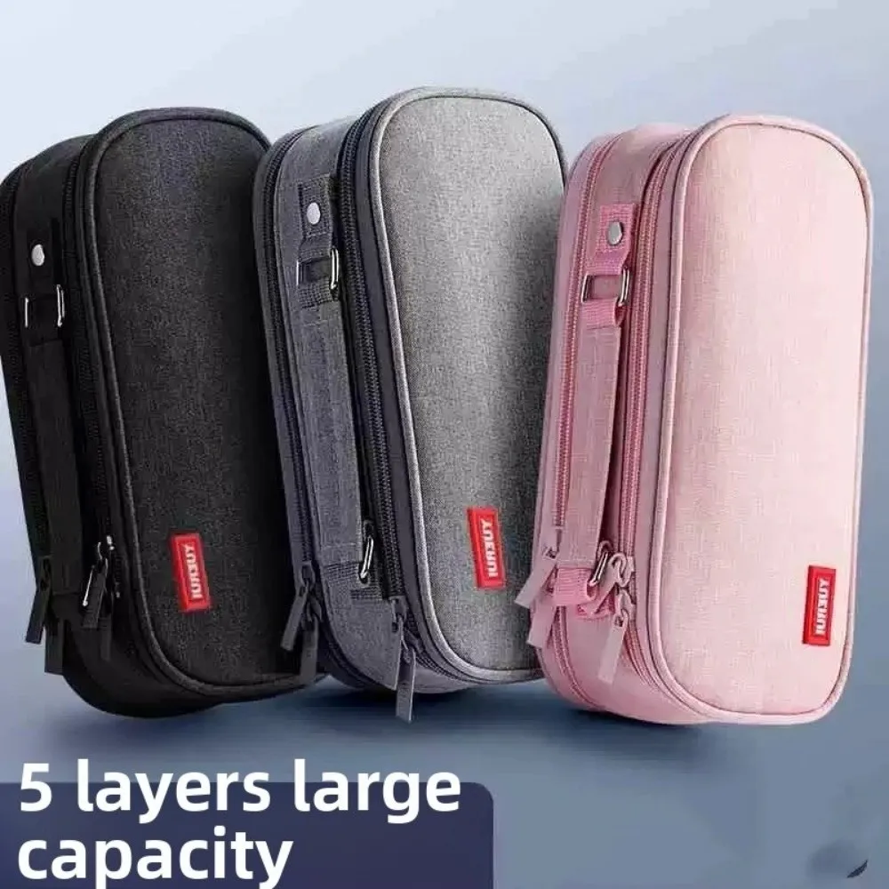 

Portable Canvas Pencil Bag Handheld Multi-functional Large Capacity Stationery Bag Thickening 5 Layers Storage Box Office