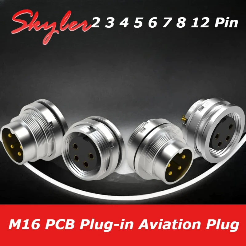 M16 PCB 2 3 4 5 6 7 8 12 Pin Solder Wire Socket IP67 Plug-in Type Aviation Connector M16 Panel Front/Back Male Female Sockets